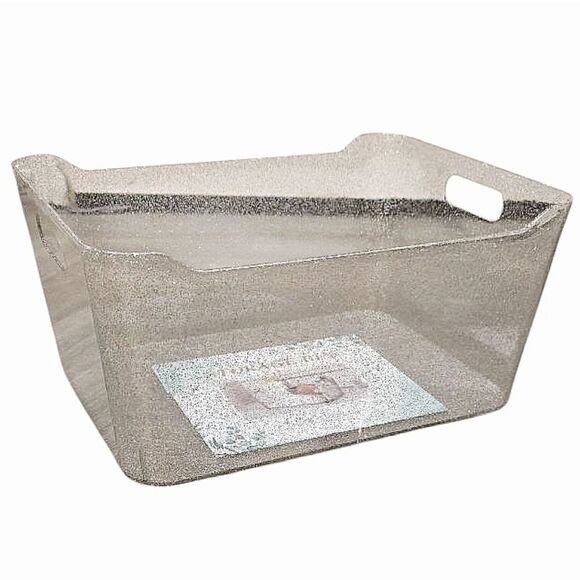 At Home Transparent Decorative Glitter Storage Bin w/Handles - Picture 2 of 8